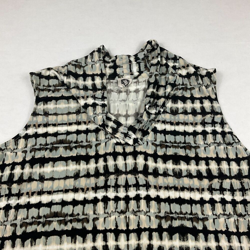 Anne Klein Triple Pleat Top Plus Size 1X Sleeveless Blouse Ikat Work Casual Knit - Picture 4 of 11